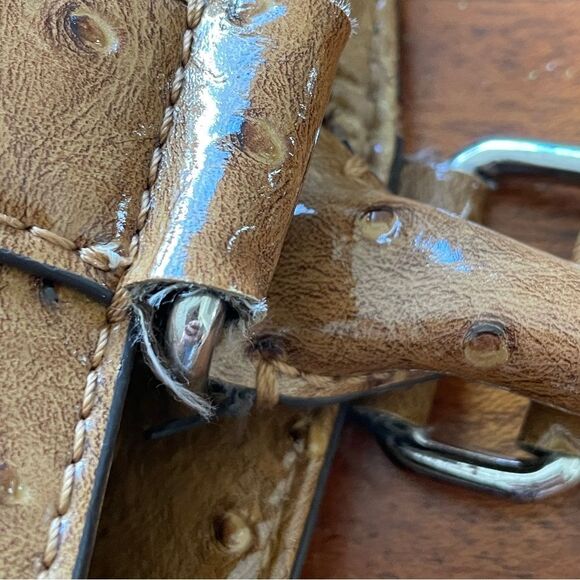 Vintage Y2K Guess Ostrich Pebbled Faux Leather Handbag Purse Tan - Picture 7 of 15